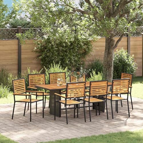 9-teiliges Garten Essset Schwarz, Stapelbare Gartenstühle mit Polstern 2 Stück Schwarz Poly Rattan, Loungemöbel Set Essgruppe Sitzgruppe for Terrasse Hotel Loungebereich Restaurant3365452 von Tidyard
