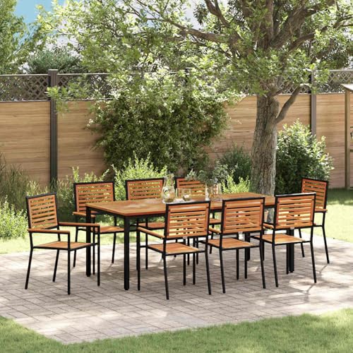 9-teiliges Garten Essset Schwarz, stapelbare Gartenstühle mit Kissen 2 Stück Schwarz Poly Rattan, Loungemöbel Set Essgruppe Sitzgruppe for Terrasse Hotel Loungebereich Restaurant3365508 von Tidyard