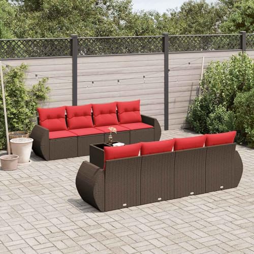 9-teiliges Gartensofa-Set mit Kissen, braun, Polyrattan, Outdoor Loungemöbel Sitzgruppe Essgruppe Sofa Sessel für Garten Terrasse Balkon3221153 von Tidyard