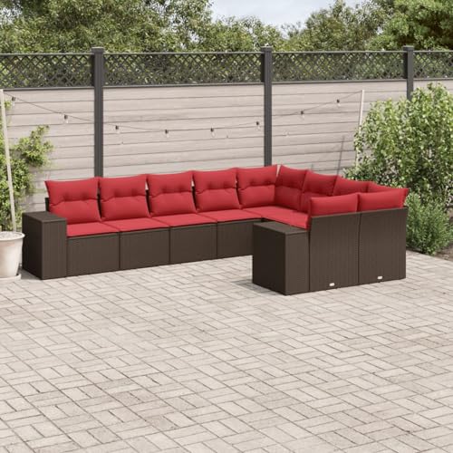 9-teiliges Gartensofa-Set mit Kissen, braun, Polyrattan, Outdoor Loungemöbel Sitzgruppe Essgruppe Sofa Sessel für Garten Terrasse Balkon3223043 von Tidyard