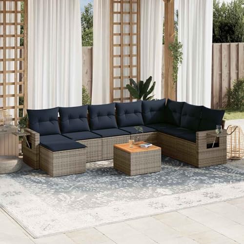 9-teiliges Gartensofa-Set mit Kissen, grau, Polyrattan, Outdoor Loungemöbel Sitzgruppe Essgruppe Sofa Sessel für Garten Terrasse Balkon3224703 von Tidyard