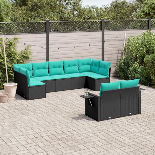 9-teiliges Gartensofa-Set mit Kissen, schwarzes Polyrattan, Outdoor Loungemöbel Sitzgruppe Essgruppe Sofa Sessel für Garten Terrasse Balkon3220616 von Tidyard
