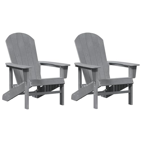 Adirondack Stühle 2 Stück Hellgrau 74x82x90 cm HDPE, Adirondack Stuhl Hellgrau 74x82x91 cm HDPE Moderner Sessel Adirondack Loungesessel für Terrasse Camping Café von Tidyard