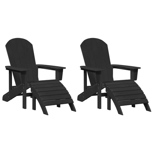 Adirondack-Stühle mit Fußrasten 2 Stück Schwarz HDPE, Adirondack-Stuhl mit Fußstütze Schwarz HDPE Moderner Sessel Adirondack Loungesessel für Terrasse Camping Café von Tidyard