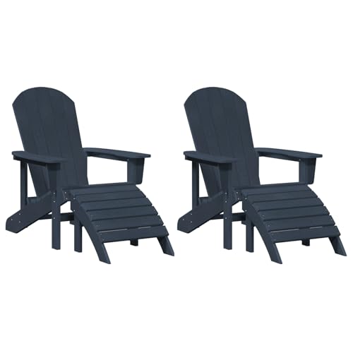 Adirondack-Stühle mit Fußstützen 2 STK Marineblau HDPE, Adirondack-Stuhl mit Fußstütze Marineblau HDPE Moderner Sessel Adirondack Loungesessel für Terrasse Camping Café von Tidyard