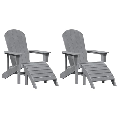 Adirondack-Stühle mit Fußstützen 2 Stück Hellgrau HDPE, Adirondack-Stuhl mit Fußstütze Hellgrau HDPE Moderner Sessel Adirondack Loungesessel für Terrasse Camping Café von Tidyard