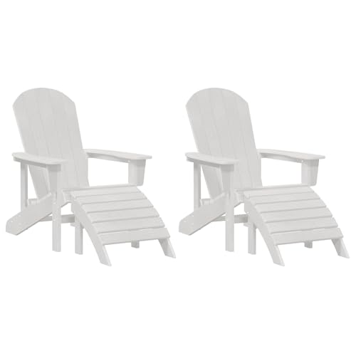Adirondack-Stühle mit Fußstützen 2 Stück Weiß HDPE, Adirondack-Stuhl mit Fußstütze Weiß HDPE Moderner Sessel Adirondack Loungesessel für Terrasse Camping Café von Tidyard