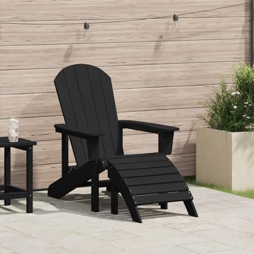 Adirondack-Stuhl mit Fußstütze Schwarz HDPE Moderner Sessel Adirondack Loungesessel für Terrasse Camping Café von Tidyard