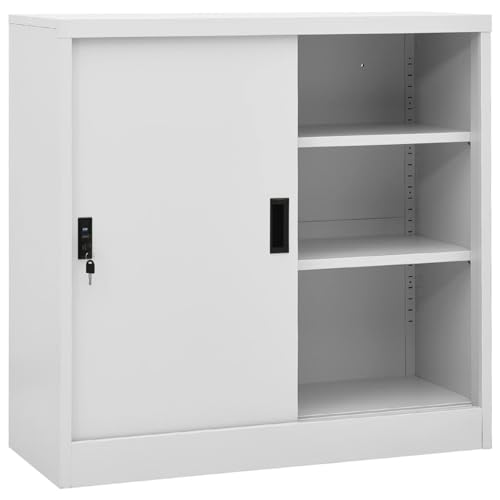 Aktenschrank Hellgrau Schiebetür Stahl 90x40x90 cm für Büro und Heim Aktenschrank Hellgrau Schiebetür Stahl 90x40x90 cm für Büro und Heim von Tidyard