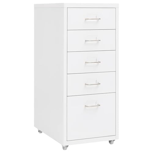 Aktenschrank Metall Rollen Weiß 28x41x69 cm Aktenordner Büroschrank mit 5 Schubladen für Büro und Heim Aktenschrank Metall Rollen Weiß 28x41x69 cm Aktenordner Büroschrank mit 5 Schubladen für Büro und Heim von Tidyard