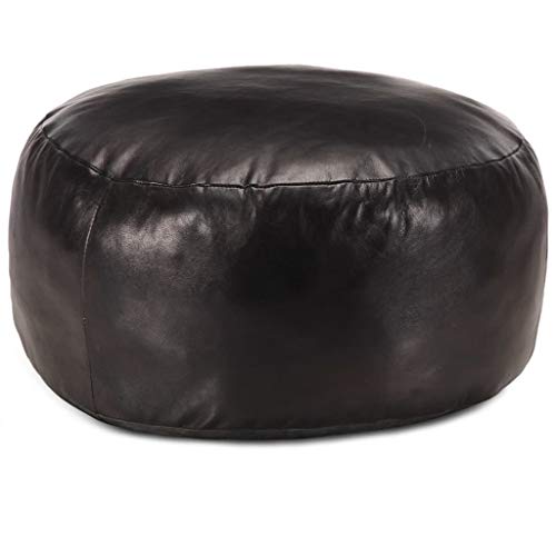 Catherinol Pouf, Fußhocker, Sitzhocker, Strickhocker, Sitzpouf, Hocker, Fußablage, Sitzpuff, Schwarz 60 x 30 cm Echtes Ziegenleder von Tidyard