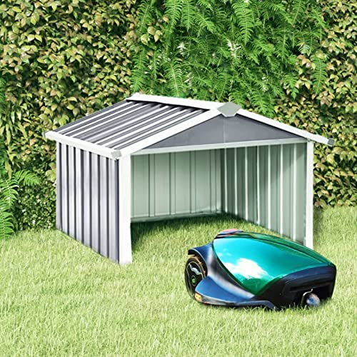 Catherinol Rasenmäher Garage, Hundehütte Outdoor, Mähroboter Garage, Carport, Unterstand, Garage für Mähroboter, Unterstand überdachung, 92x97x63 cm Verzinkter Stahl Grau von Tidyard