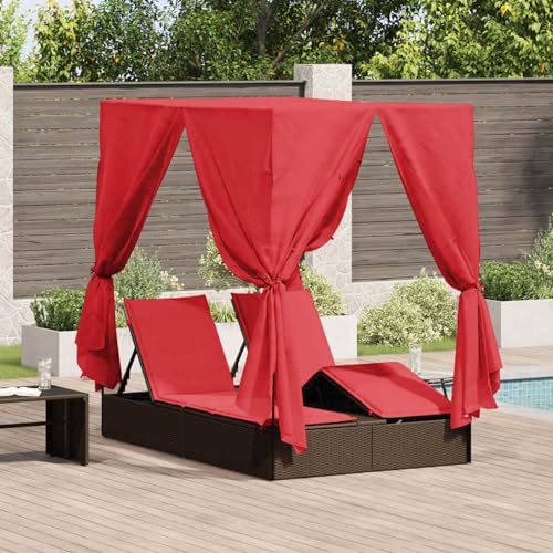 Doppelte Sonnenliege Set aus 2 Braun und Rot Rattan und Polyester, Gartenliegestuhl Strandliege Relaxliege für Strand Garten Terrasse Camping3376133 Doppelte Sonnenliege Set aus 2 Braun und Rot Rattan und Polyester, Gartenliegestuhl Strandliege Relaxliege für Strand Garten Terrasse Camping3376133 von Tidyard