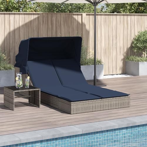 Doppelte Sonnenliege mit Baldachin und Kissen, grau, Polyrattan, Gartenliegestuhl Strandliege Relaxliege für Strand Garten Terrasse Camping368644 Doppelte Sonnenliege mit Baldachin und Kissen, grau, Polyrattan, Gartenliegestuhl Strandliege Relaxliege für Strand Garten Terrasse Camping368644 von Tidyard