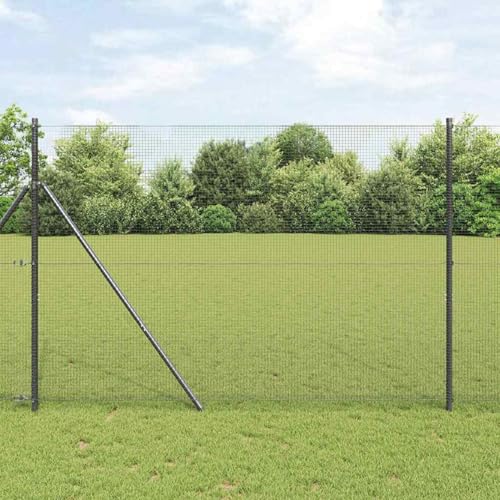 Drahtzaun mit 13 Pfosten Grau 1.6x25 m Stahl, Zaunstangen Stahlpfosten Forstpfähle für Weidezaun Terrasse Drahtzaun3351860 von Tidyard