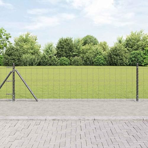Euro Zaun mit 13 Flanschpfosten 0.4x25 m verzinkter Stahl, Zaunstangen Stahlpfosten Forstpfähle für Weidezaun Terrasse Drahtzaun3350951 von Tidyard
