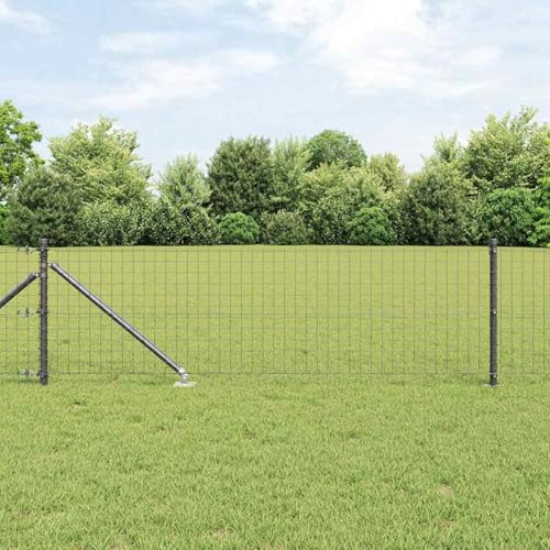 Euro Zaun mit 7 Pfahlspitzen 0.4x10 m feuerverzinktem Stahl Grau, Zaunstangen Stahlpfosten Forstpfähle für Weidezaun Terrasse Drahtzaun3350626 von Tidyard
