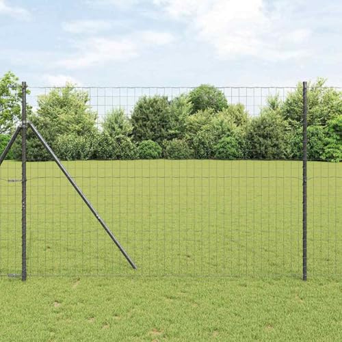 Euro Zaun mit 7 Pfosten 1.5x10 m galvanisierter Stahl grau, Zaunstangen Stahlpfosten Forstpfähle für Weidezaun Terrasse Drahtzaun3350442 von Tidyard