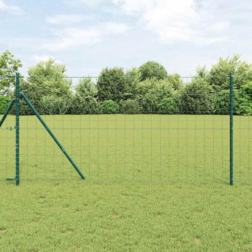 Euro Zaun mit 7 Posten 1.4x10 m Feuerverzinkter Stahl Grün, Zaunstangen Stahlpfosten Forstpfähle für Weidezaun Terrasse Drahtzaun3350308 von Tidyard