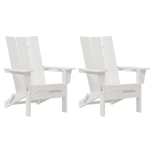 Faltbare Adirondack-Stühle 2 Stück Weiß 74.5x80.5x90 cm HDPE, Faltbarer Adirondack-Stuhl Moderner Sessel Adirondack Loungesessel für Terrasse Camping Café von Tidyard