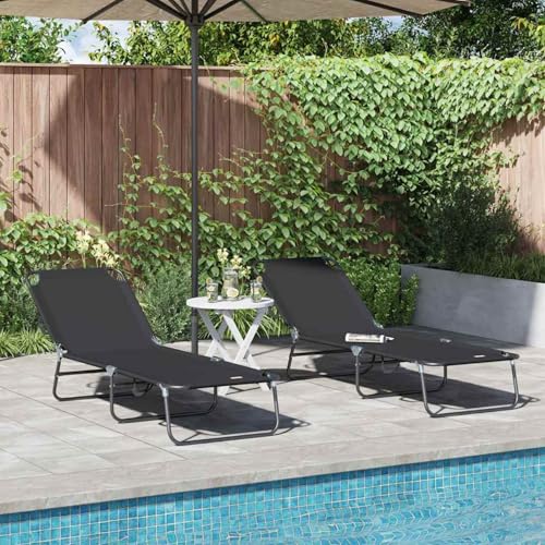 Faltbare Sonnenliege 2 STK Tragbar Schwarz 600D Oxford-Stoff, Gartenliegestuhl Strandliege Relaxliege für Strand Garten Terrasse Camping42003147 von Tidyard