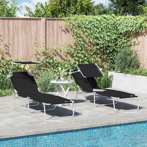 Faltbare Sonnenliegen 2 Stück mit Sonnenblende Schwarz 600D Oxford-Stoff, Gartenliegestuhl Strandliege Relaxliege für Strand Garten Terrasse Camping42003060 Faltbare Sonnenliegen 2 Stück mit Sonnenblende Schwarz 600D Oxford-Stoff, Gartenliegestuhl Strandliege Relaxliege für Strand Garten Terrasse Camping42003060 von Tidyard