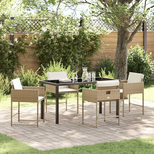 Garten Essgruppe 5 pcs Beige Poly-Rattan, Loungemöbel Set Essgruppe Sitzgruppe for Terrasse Hotel Loungebereich Restaurant3380730 von Tidyard