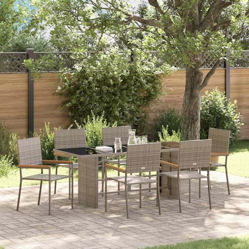 Garten Essgruppe 7 pcs Grau 190 x 80 x 75 cm Poly-Rattan, Gartenmöbel Essgruppe Tisch für Terrasse Hotel Garten Loungebereich von Tidyard