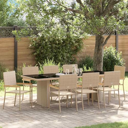 Garten Essgruppe 9 pcs Beige Poly Rattan, Gartenmöbel Essgruppe Tisch für Terrasse Hotel Garten Loungebereich von Tidyard