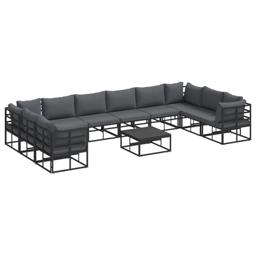 Garten-Sofa-Set 11 pcs Schwarz 70 x 70 x 32 cm Aluminium Lounge Möbel Outdoor Sitzgruppe für Garten Terrasse Balkon Garten-Sofa-Set 11 pcs Schwarz 70 x 70 x 32 cm Aluminium Lounge Möbel Outdoor Sitzgruppe für Garten Terrasse Balkon von Tidyard
