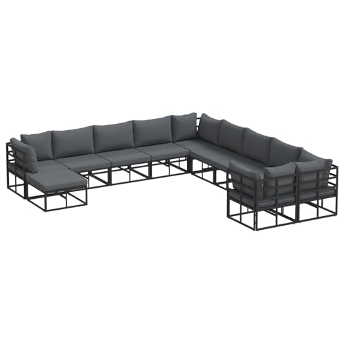 Garten-Sofa-Set 11 pcs Schwarz 71.5 x 71.5 x 71 cm Aluminium Lounge Möbel Outdoor Sitzgruppe für Garten Terrasse Balkon Garten-Sofa-Set 11 pcs Schwarz 71.5 x 71.5 x 71 cm Aluminium Lounge Möbel Outdoor Sitzgruppe für Garten Terrasse Balkon von Tidyard