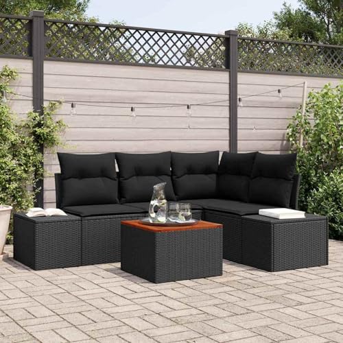 Garten-Sofa-Set 5 Teile Schwarz Poly-Rattan, gehärtetes Glas, Stahl, Outdoor Loungemöbel Sitzgruppe Essgruppe Sofa Sessel für Garten Terrasse Balkon3347954 von Tidyard