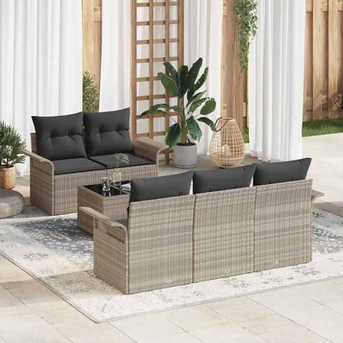 Garten-Sofa-Set 6 pcs Hellgrau und Dunkelgrau 55 x 55 x 37 cm, Outdoor Loungemöbel Sitzgruppe Essgruppe Sofa Sessel für Garten Terrasse Balkon3353911 von Tidyard