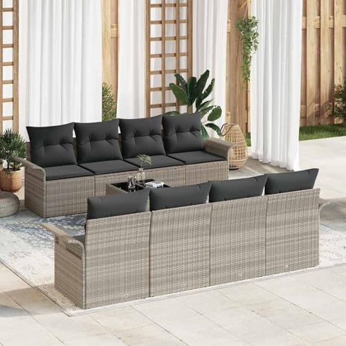 Garten-Sofa-Set 9 pcs Hellgrau und Dunkelgrau 55 x 55 x 37 cm, Outdoor Loungemöbel Sitzgruppe Essgruppe Sofa Sessel für Garten Terrasse Balkon3353961 von Tidyard