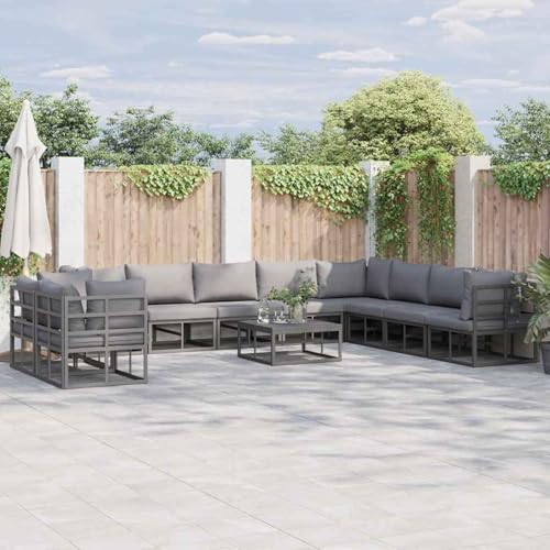 Garten-Sofa-Set mit Kissen 10 pcs Schwarz Aluminium, Outdoor Loungemöbel Sitzgruppe Essgruppe Sofa Sessel für Garten Terrasse Balkon3378884 von Tidyard