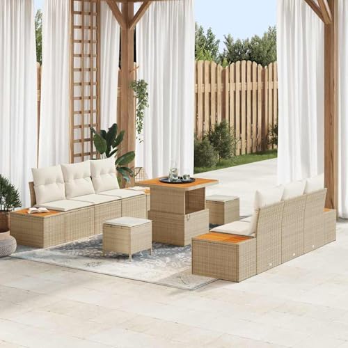 Garten-Sofa-Set mit Kissen 9 pcs Beige, Creme 80 x 80 x 71 cm, Outdoor Loungemöbel Sitzgruppe Essgruppe Sofa Sessel für Garten Terrasse Balkon3364816 von Tidyard