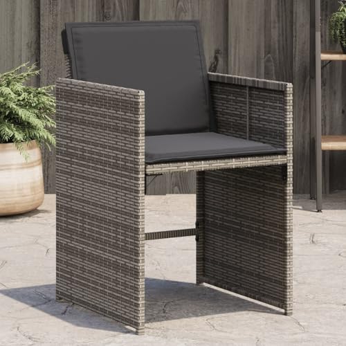 Gartenstühle mit Kissen 4 STK. Grau Poly Rattan, Gartenstühle Terrassenstuhl für Garten Pool Terrasse Esszimmer Gartenmöbel364985 von Tidyard