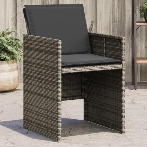 Gartenstühle mit Kissen 4 STK. Grau Poly Rattan Gartenstühle Terrassenstuhl für Garten Pool Terrasse Esszimmer Gartenmöbel von Tidyard