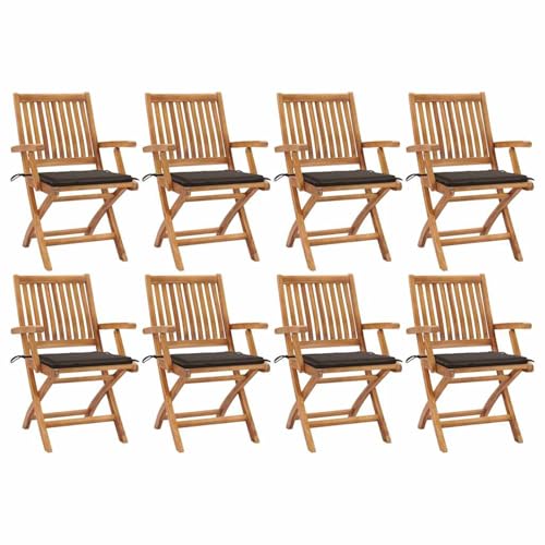 Klappbare Gartenstühle mit Kissen 8 STK. Massivholz Teak Gartenstühle Terrassenstuhl für Garten Pool Terrasse Esszimmer Gartenmöbel von Tidyard