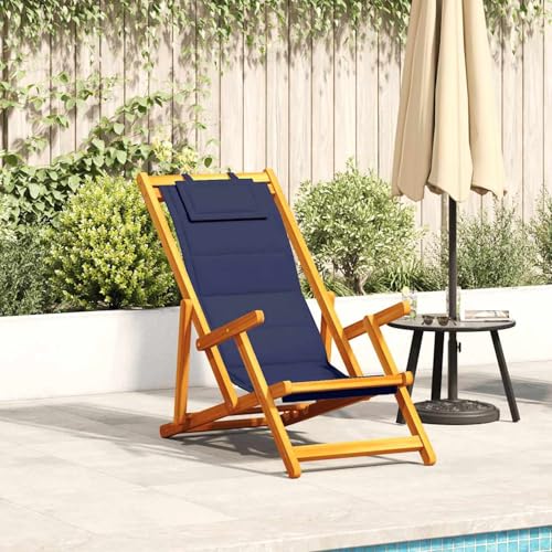 Klappstuhl mit Armlehnen Blaues Akazienholz & Textilene, Gartenliegestuhl Strandliege Relaxliege für Strand Garten Terrasse Camping4108069 von Tidyard