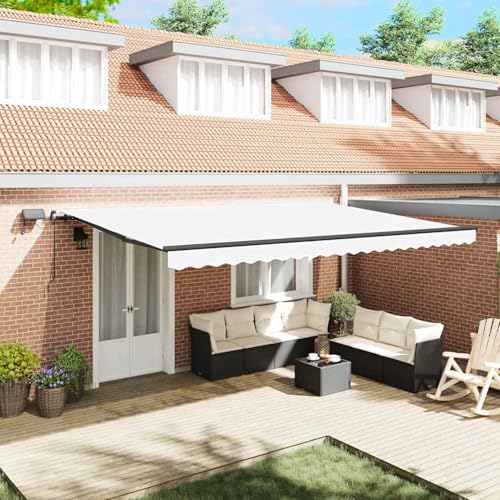 Manuelle Einziehbare Markise mit LED Weiß 500x300 cm, Gelenkarmmarkise Außenmarkise für Terrasse Eingangsbereich Café3331356 von Tidyard