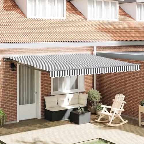 Manuelle einziehbare Markise Anthrazit und Weiß 400x300 cm, Gelenkarmmarkise Außenmarkise für Terrasse Eingangsbereich Café3330525 von Tidyard