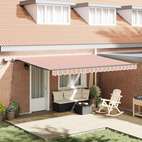 Manuelle einziehbare Markise mit LED in Buntem Streifendesign 450x300 cm, gelenkarmmarkise von Tidyard