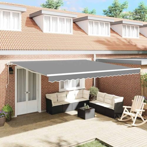 Markise Manuell Weiß 5 × 3,5 m Metall, Gelenkarmmarkise Außenmarkise für Terrasse Eingangsbereich Café313217 von Tidyard