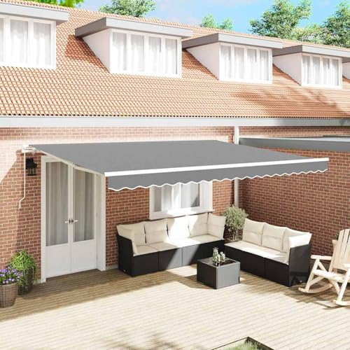 Markise Manuell Weiß 5 x 3 m Metall, Gelenkarmmarkise Außenmarkise für Terrasse Eingangsbereich Café143048 von Tidyard
