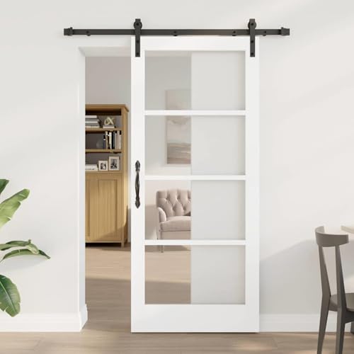 Schiebetür mit Beschlagset Weiß 86x198.5 cm, Schiebetüren komplettset für Trennwände Saloontüren Lofts Restaurants Wohnraum Industriedesign3331948 von Tidyard
