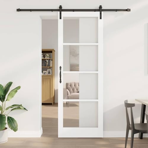 Schiebetür mit Hardware Set Weiß 83x232 cm, Schiebetüren komplettset für Trennwände Saloontüren Lofts Restaurants Wohnraum Industriedesign3331974 von Tidyard
