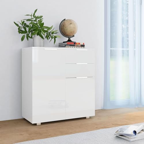 Sideboard Hochglanz-Weiß 71x35x80 cm Holzwerkstoff Küchenbuffet Stauraum Schrank für Küche Esszimmer Wohnbereich von Tidyard