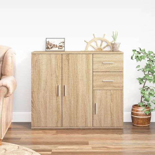 Sideboard Sonoma-Eiche 91x29,5x75 cm Holzwerkstoff Küchenbuffet Stauraum Schrank für Küche Esszimmer Wohnbereich Sideboard Sonoma-Eiche 91x29,5x75 cm Holzwerkstoff Küchenbuffet Stauraum Schrank für Küche Esszimmer Wohnbereich von Tidyard