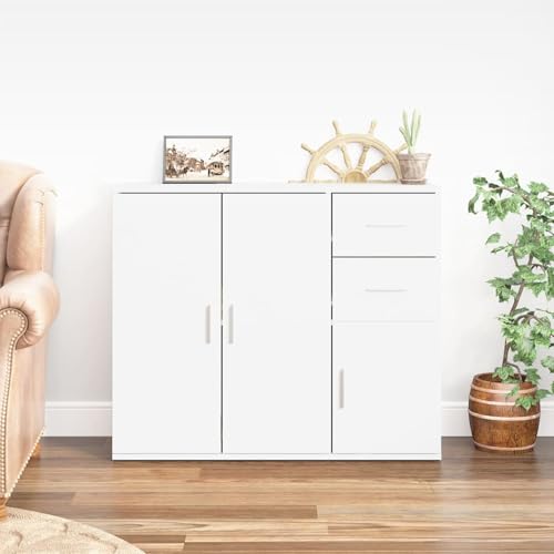 Sideboard Weiß 91x29,5x75 cm Holzwerkstoff Küchenbuffet Stauraum Schrank für Küche Esszimmer Wohnbereich Sideboard Weiß 91x29,5x75 cm Holzwerkstoff Küchenbuffet Stauraum Schrank für Küche Esszimmer Wohnbereich von Tidyard